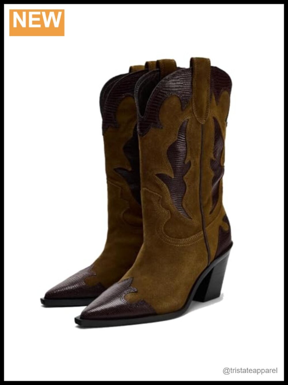 Women's Wide Calf Suede Cowboy Boots Embroidered Pointed Toe Chunky Heel Pull On